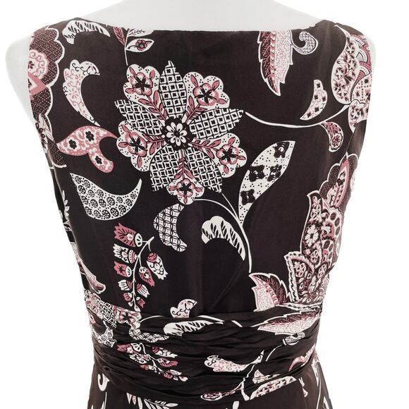 Ann Taylor Brown Silk Floral Sleeveless V-neck Fit & Flare Dress Women Sz 8 - Picture 7 of 14